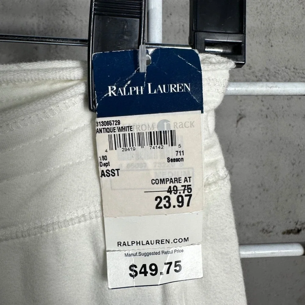 Ralph Lauren Kids White Cotton Terry Lounge Shorts‎ Drawstring Pockets Size 8-10